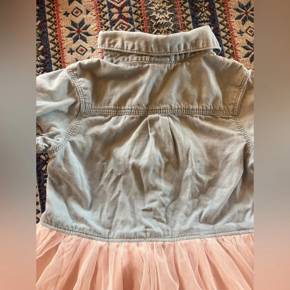 Oshkosh Girls Denim Short Sleeve Dress with Bows and Tulle